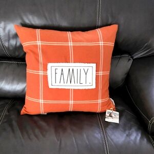 Orange Plaid Family Throw Pillow Tagged By Rae Dunn